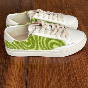 Soludos Ibiza Platform Psychodelic Spiral Forest Green Leather Sneaker 7.5 NIB